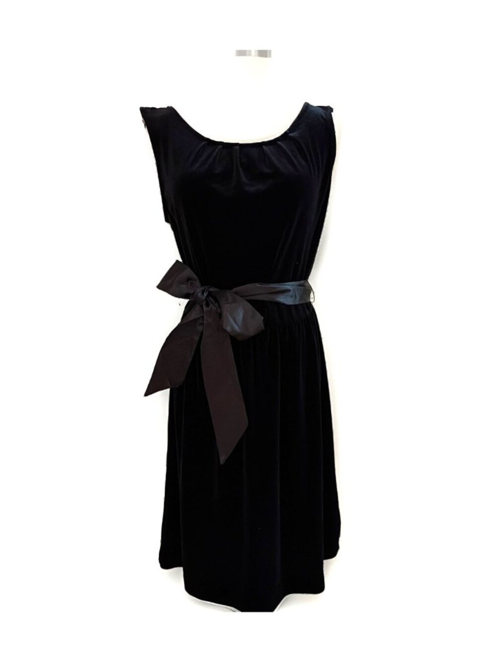 VTG Velvet Fit and Flare Dress Women's S Black Satin Sash Tie Holiday Whimsigoth